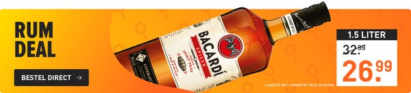 1,5 liter bacardi spiced van &euro;32,29 nu voor &euro;26,99